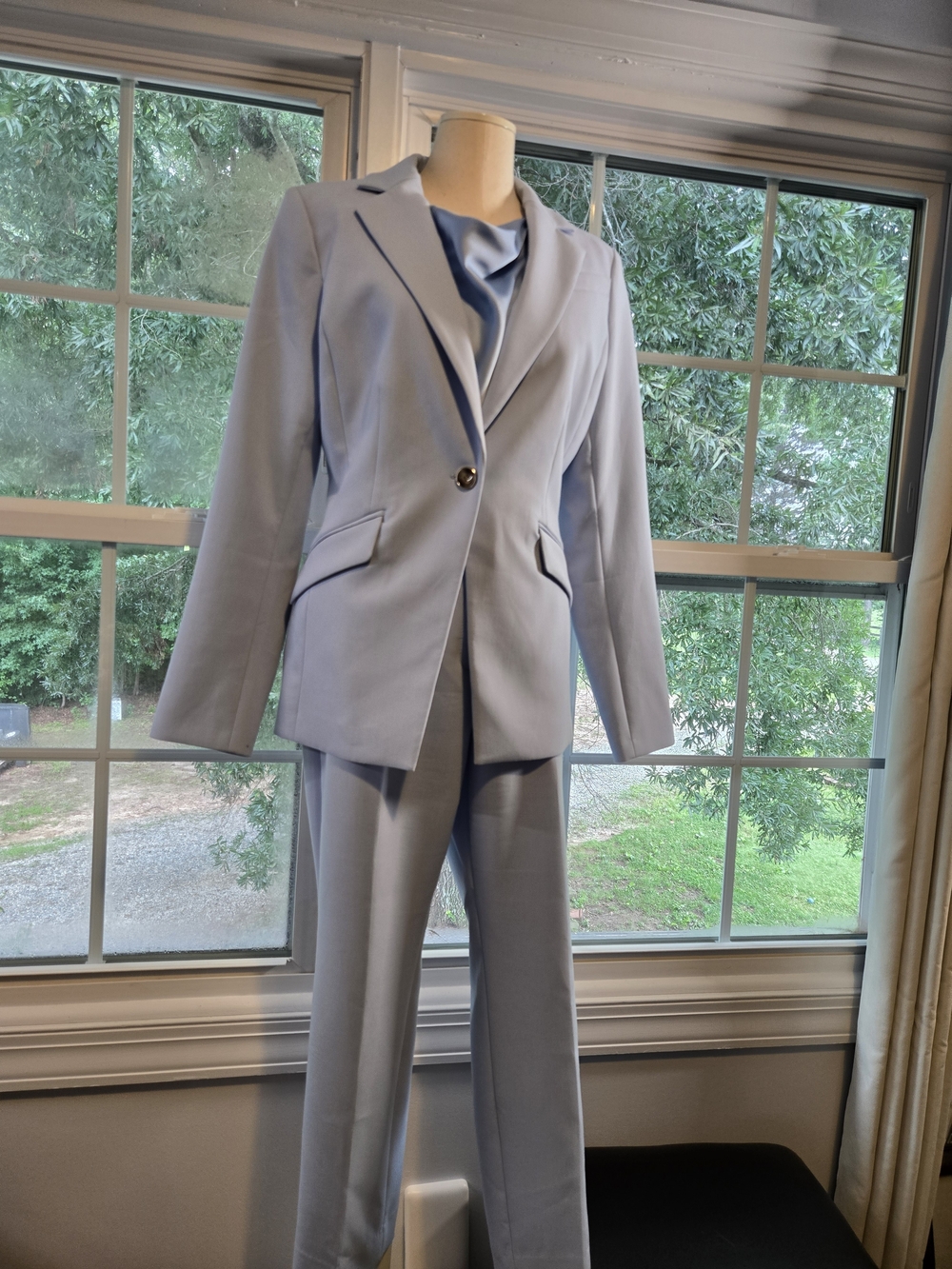 White House Black Market Light Blue Blazer, Pants & Blouse Antinio Melani Shoes - Picture 5 of 13